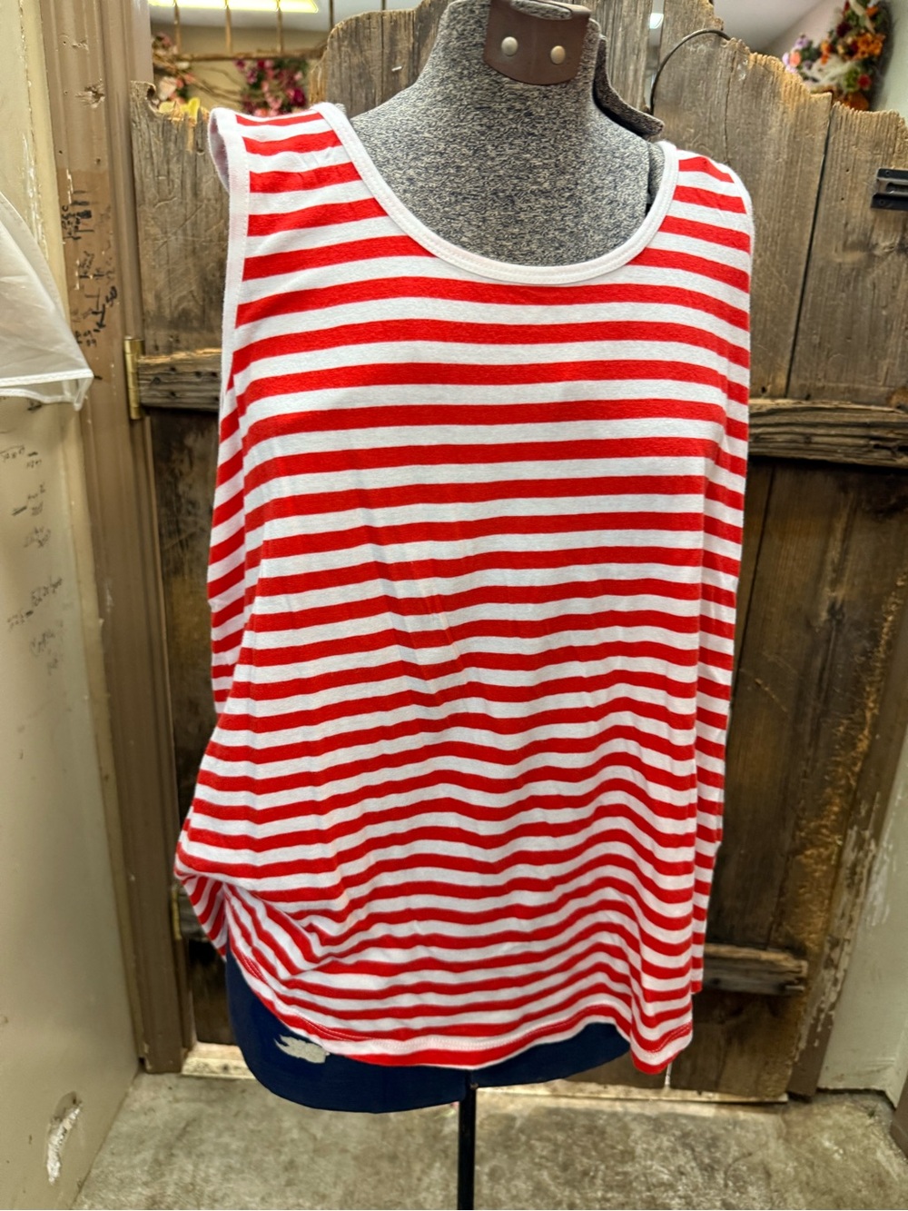 Style & Co. Red and White Striped Sleeveless Tank